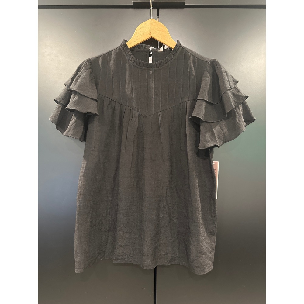 Nanette Lepore Womens Black Ruffle Mock Neck Flutter Sleeve Blouse NW3S17W15 S